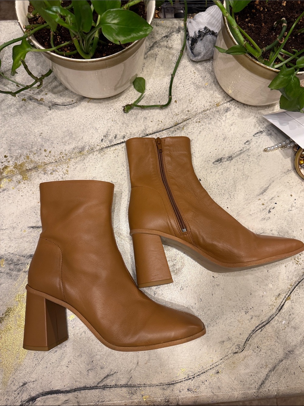 Free People Sienna Boots Womens 39 /8.5 Brown Tan Leather Chunky Heel Y2K Go Go - Picture 2 of 7